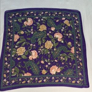 Axcess purple square scarf with peach rose print made in Italy